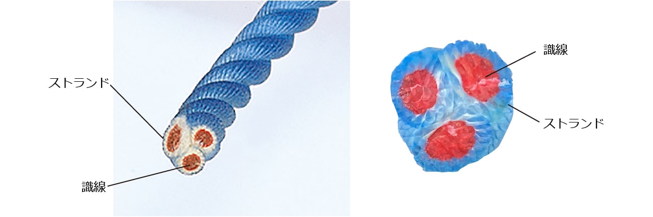 　織線を編み込んだロープの断面